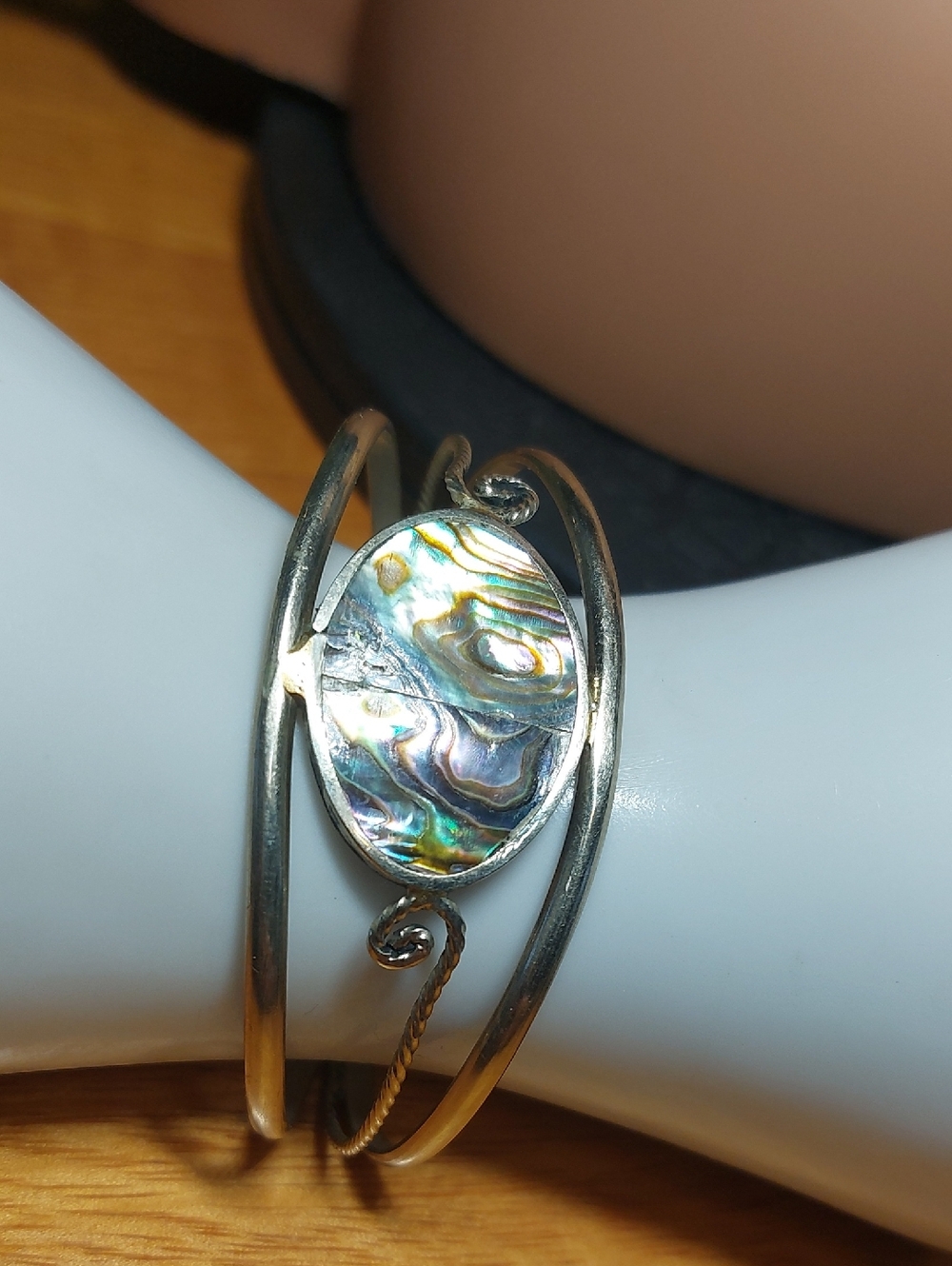 Alpaca Mexico Abalone Shell Cuff Bracelet Silver